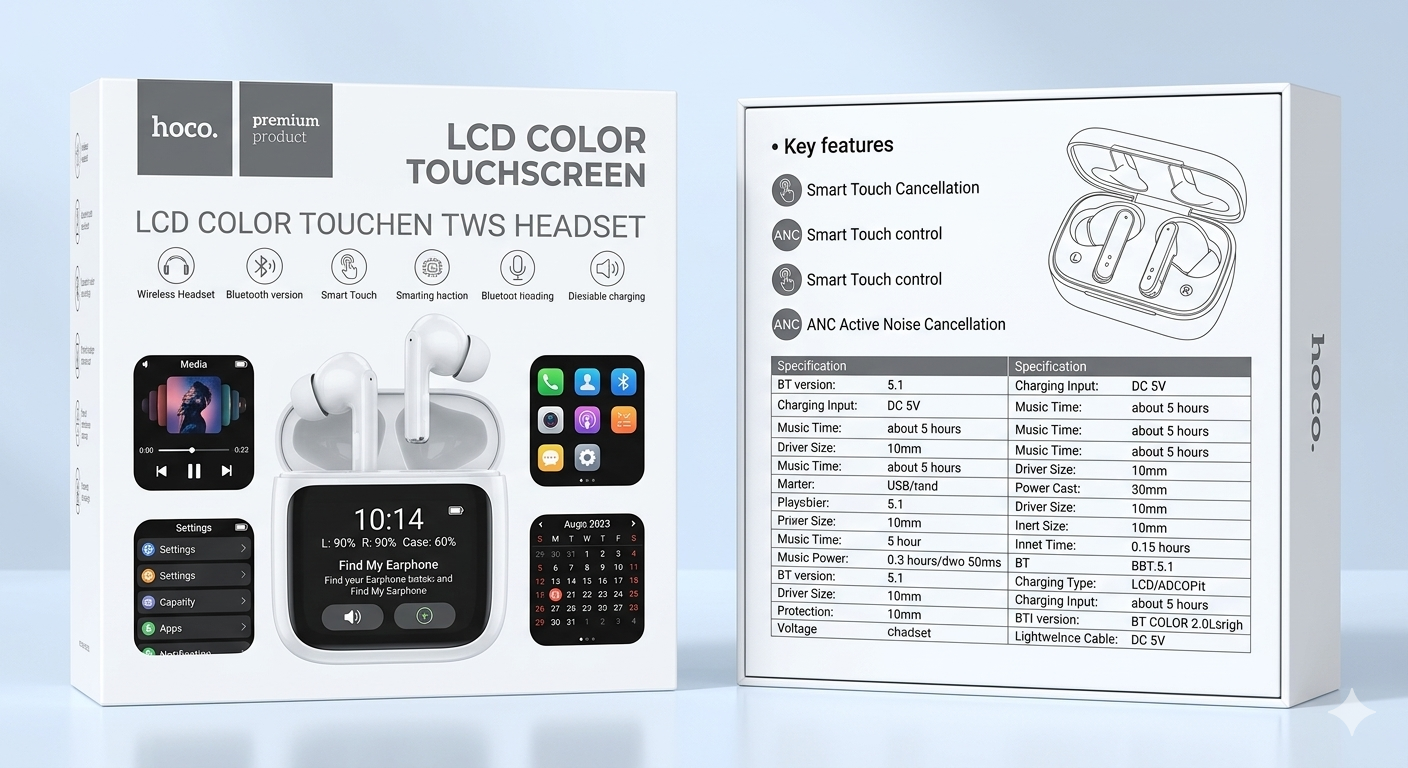 Smart Touch Screen ANC Earbuds — True Wireless Bluetooth with LED Case