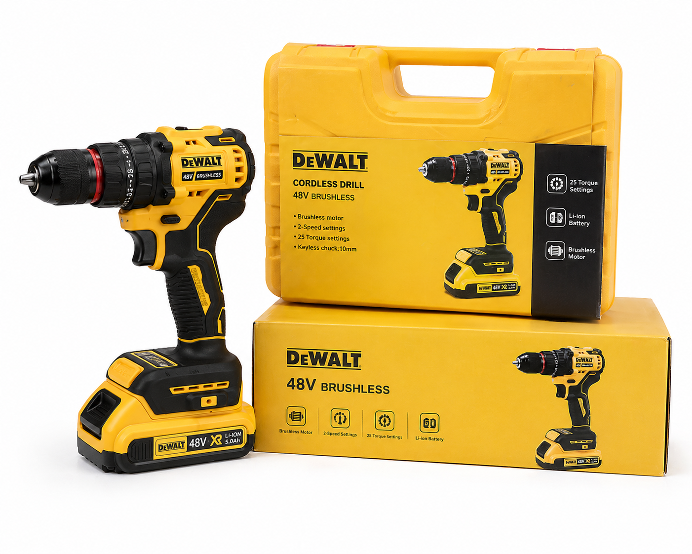 48V Cordless Hammer Drill Machine – Heavy Duty Rotary Power Full Kit Tools Set