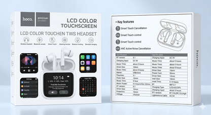 Smart Touch Screen ANC Earbuds — True Wireless Bluetooth with LED Case