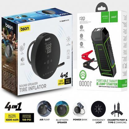 Car Emergency Kit — Jump Starter + 4-in-1 Bluetooth Inflator Bundle